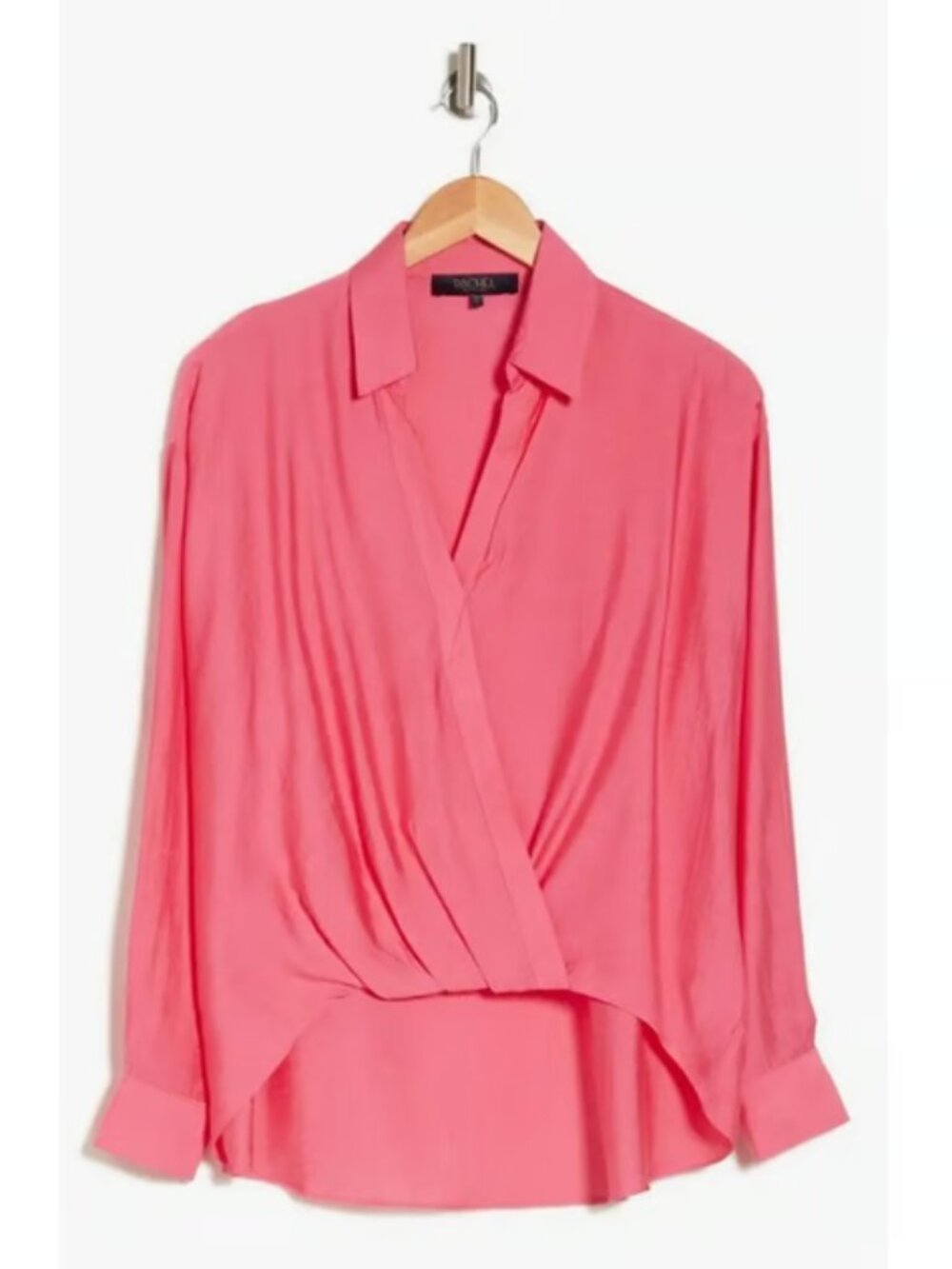 RACHEL Roy Women's Size Medium Metallic Pink Long Sleeve Faux Wrap High-Low Tops